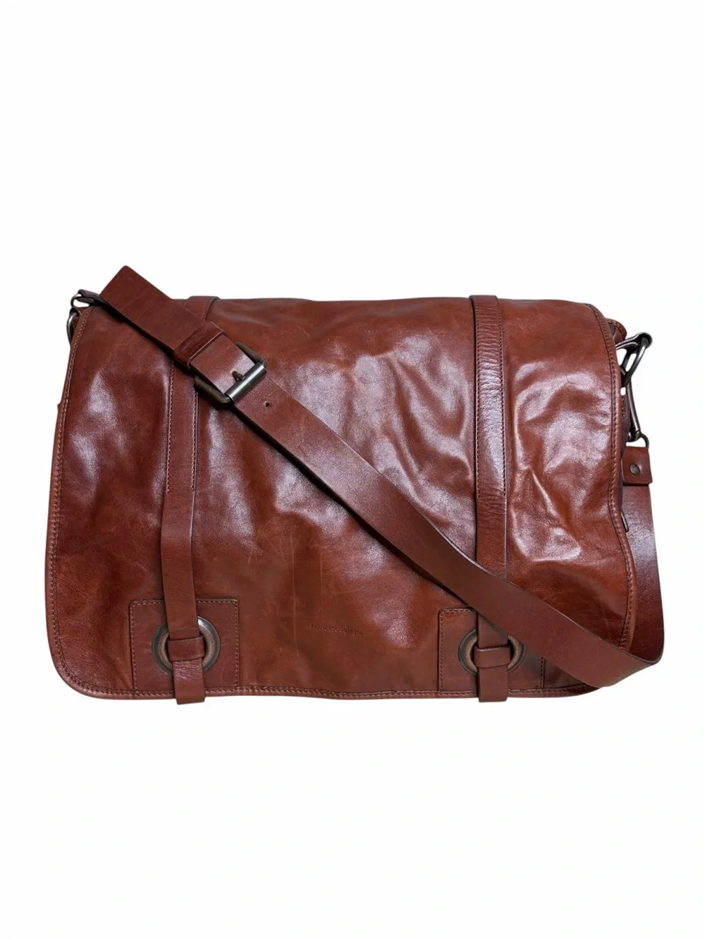Francesco Biasia Brown Leather Messenger Bag Soft Laptop Work Travel Crossbody